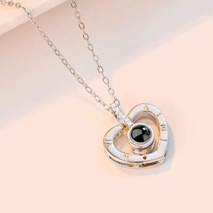 گردنبند نقره زنانه مدل دوستت دارم به صد زبان دنیا طرح قلب