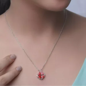 گردنبند نقره زنانه مدل 4 قلب قرمز