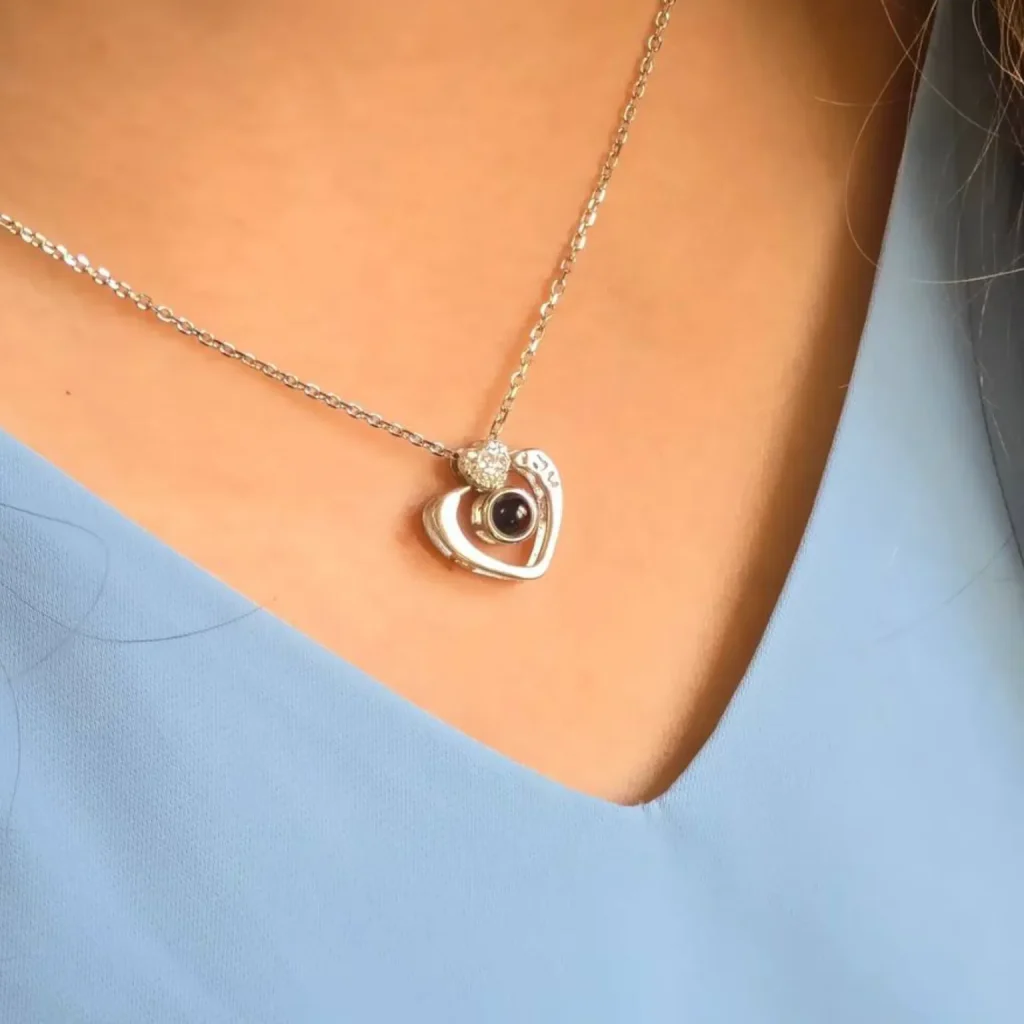 گردنبند نقره دوستت دارم به صد زبان طرح قلب