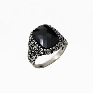 انگشتر نقره مردانه ترک سنگ اونیکس (Onyx)