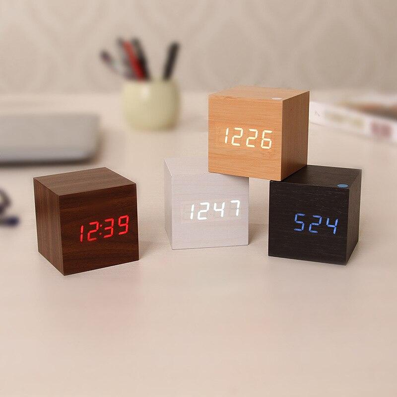 ساعت رومیزی دیجیتال وودن کلاک Wooden Clock مکعبی