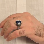 انگشتر نقره مردانه با سنگ عقیق آبی/ هدیه یادگار