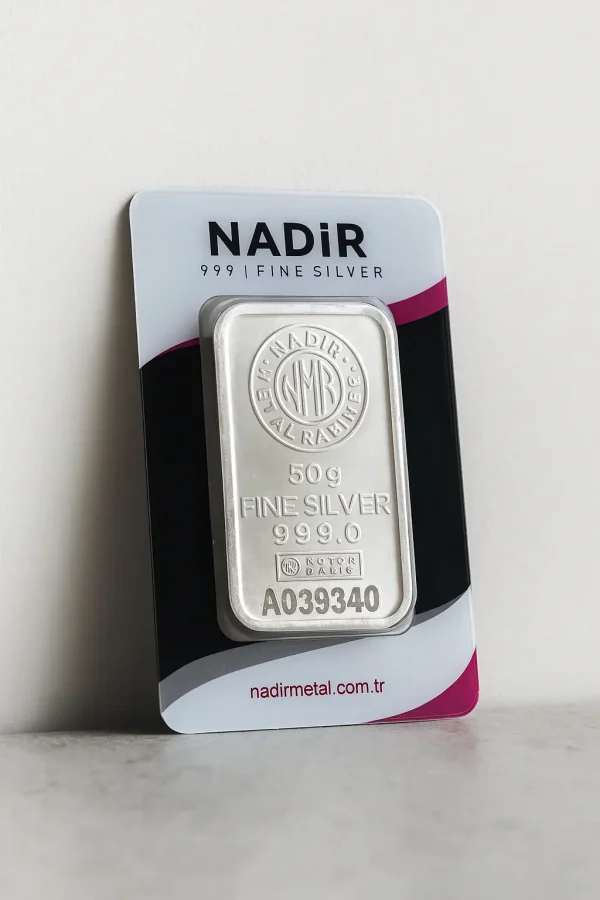 شمش نقره 50 گرمی 999 عیار برند ندیر/ NADIR
