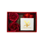 جعبه کادو قرمز با دو عدد گل رز سایز 10*15