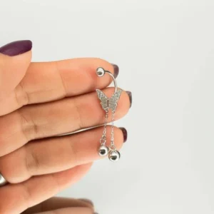 پیرسینگ ناف نقره مدل پروانه با آویز زنگوله | خرید قسطی اسنپ‌پی از فروشگاه یادگار