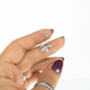 پیرسینگ نقره ناف مدل پروانه ساده و نگیندار | خرید قسطی اسنپ‌پی از فروشگاه یادگار