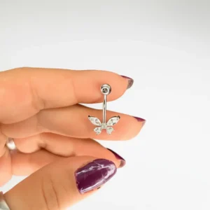 پیرسینگ نقره ناف مدل پروانه نگین_دار | خرید قسطی اسنپ‌پی از فروشگاه یادگار