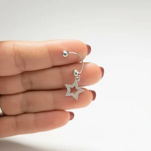پیرسینگ نقره ناف نگیندار با آویز ستاره| خرید قسطی اسنپ‌پی از فروشگاه یادگار