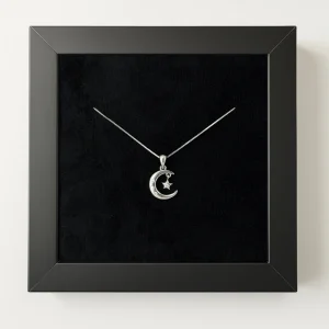 گردنبند نقره مدل ماه و آویز ستاره نگین‌دار