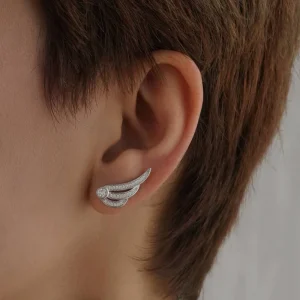 گوشواره نقره 925 عیار اصل مدل ایرکاف بال نگین‌دار