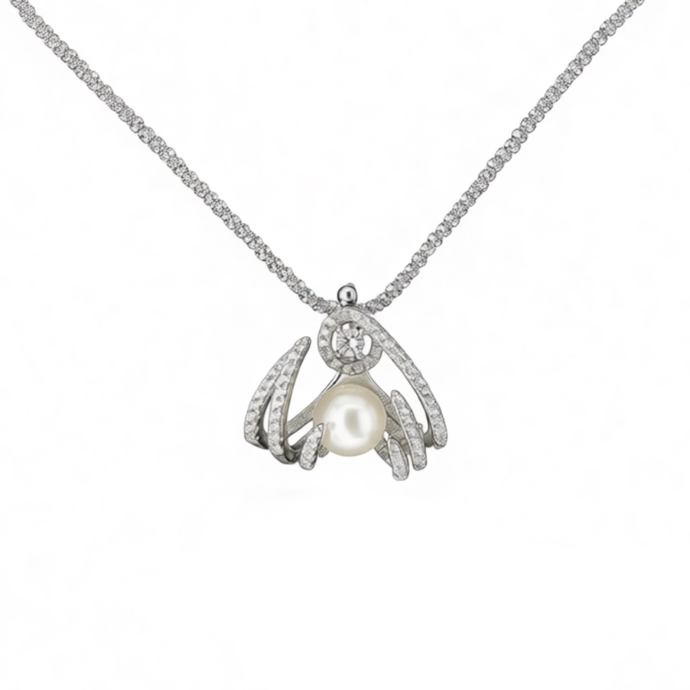 گردنبند نقره 925 اصل سه بعدی مدل مرواریدی و نگیندار گردنبند نقره 925 اصل سه بعدی مدل مرواریدی و نگیندار