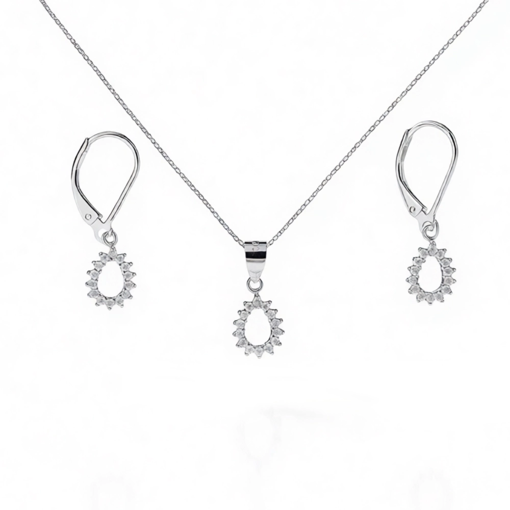 نیم ست نقره 925 اصل مدل اشکی نگیندار نیم ست نقره 925 اصل مدل اشکی نگیندار