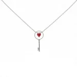 گردنبند نقره اصل 925 مدل کلید نگیندار و قلب یاقوت سرخ