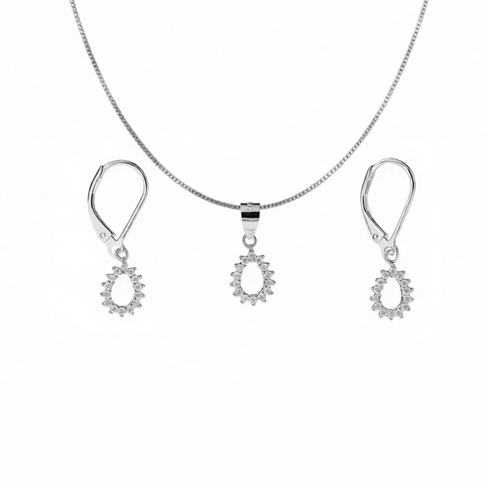 نیم ست نقره 925 اصل مدل اشکی نگیندار