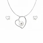 نیم ست نقره اصل 925 طرح قلب مروارید دار