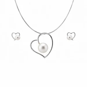 نیم ست نقره اصل 925 طرح قلب مروارید دار