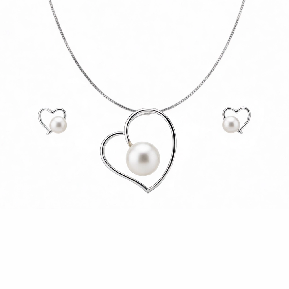 نیم ست نقره اصل 925 طرح قلب مروارید دار نیم ست نقره اصل 925 طرح قلب مروارید دار