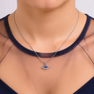 گردنبند نقره 925 اصل مدل چشم نظر نگین‌دار