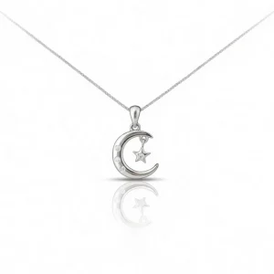 گردنبند نقره مدل ماه و آویز ستاره نگین‌دار