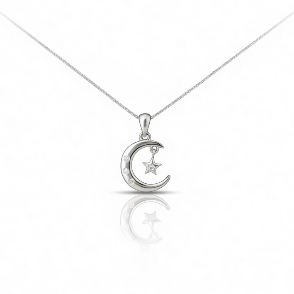 گردنبند نقره مدل ماه و آویز ستاره نگیندار گردنبند نقره مدل ماه و آویز ستاره نگیندار