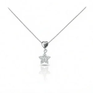 گردنبند نقره طرح قلب و گل نگین‌دار
