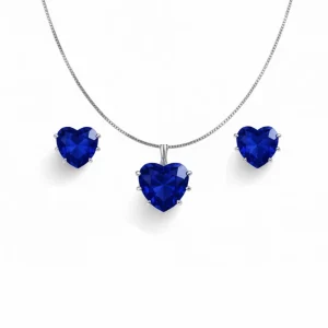 نیم ست نقره اصل 925 مدل قلب با سنگ یاقوت آبی