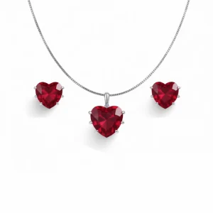 نیم ست نقره اصل 925 مدل قلب با سنگ یاقوت سرخ