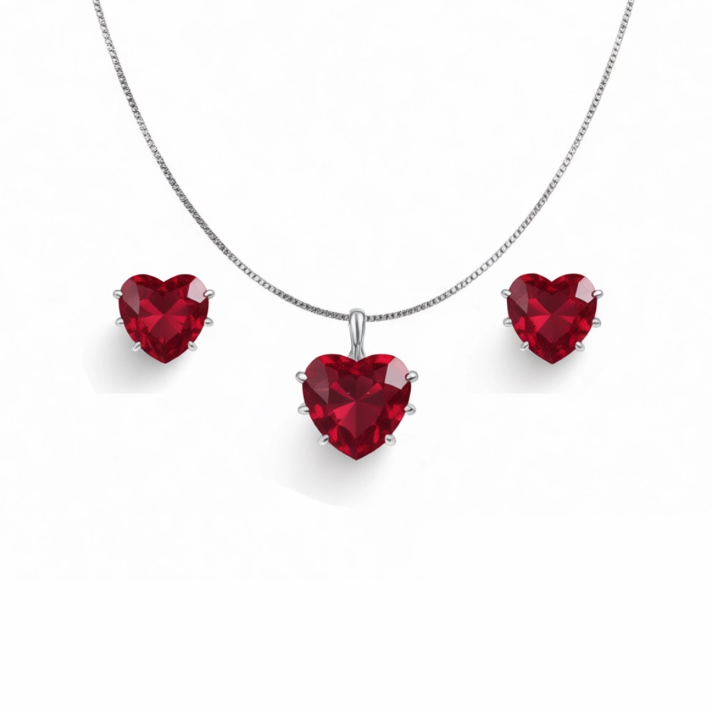 نیم ست نقره اصل 925 مدل قلب با سنگ یاقوت سرخ نیم ست نقره اصل 925 مدل قلب با سنگ یاقوت سرخ
