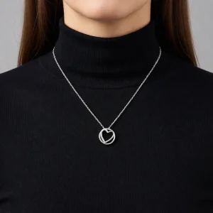 گردنبند نقره 925 اصل مدل حلقه و قلب نگین‌دار