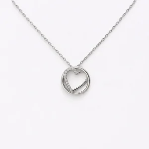 گردنبند نقره 925 اصل مدل حلقه و قلب نگین‌دار