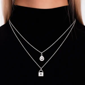 گردنبند نقره دخترانه 925 اصل مدل قفل و نگین دو رج