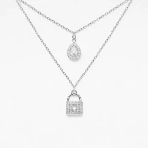 گردنبند نقره دخترانه 925 اصل مدل قفل و نگین دو رج