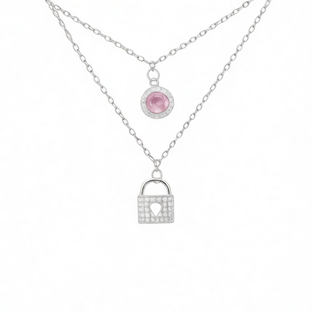 گردنبند نقره دخترانه 925 اصل مدل قفل و نگین صورتی دو رج گردنبند نقره دخترانه 925 اصل مدل قفل و نگین صورتی دو رج