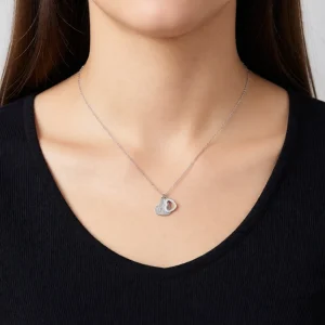 گردنبند نقره اصل دو قلب نگیندار طرح نوشته‌ی Friends forever