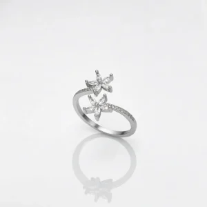 انگشتر نقره 925 اصل مدل دو گل ساده نگین‌دار