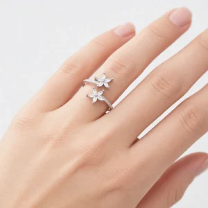 انگشتر نقره 925 اصل مدل دو گل ساده نگین‌دار