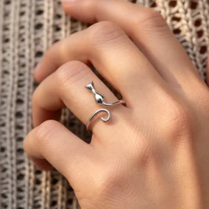 انگشتر نقره 925 اصل مدل گربه مینیمال