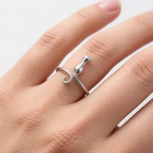 انگشتر نقره 925 اصل مدل گربه مینیمال