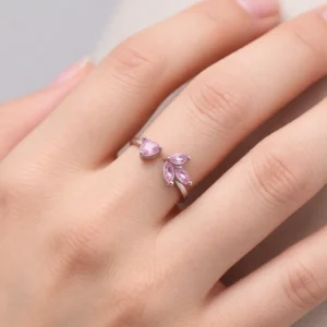 انگشتر نقره 925 مدل قلب و گلبرگ با نگین صورتی