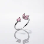 انگشتر نقره 925 مدل قلب و گلبرگ با نگین صورتی