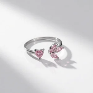 انگشتر نقره 925 مدل قلب و گلبرگ با نگین صورتی