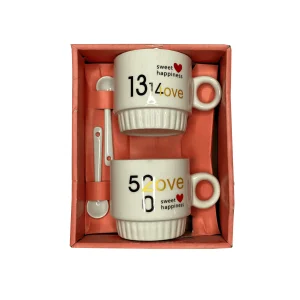 ست ماگ جفتی با جعبه کادویی طرح لاو قاشق‌دار