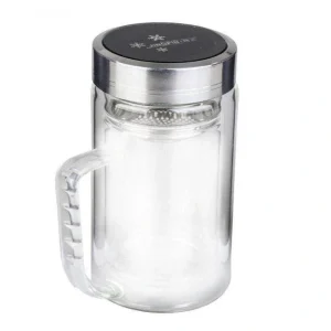 لیوان دمنوش دو جداره پیرکس با درب استیل 400 میلی لیتر