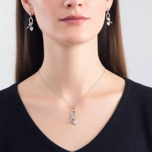 نیم ست نقره 925 عیار اصل مدل پاپیون و آویز قلب نگین‌دار