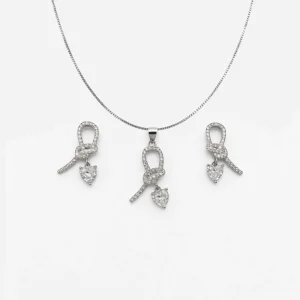 نیم ست نقره 925 عیار اصل مدل پاپیون و آویز قلب نگین‌دار