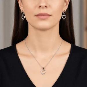 نیم ست نقره اصل 925 مدل قلب نگیندار و ستاره