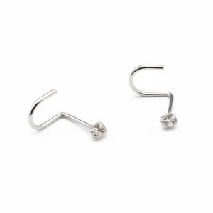 پیرسینگ بینی نقره تک نگین ته کج 1 میلی‌متری