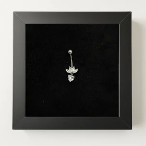 پیرسینگ ناف نقره قلبی تاج دار پُر نگین