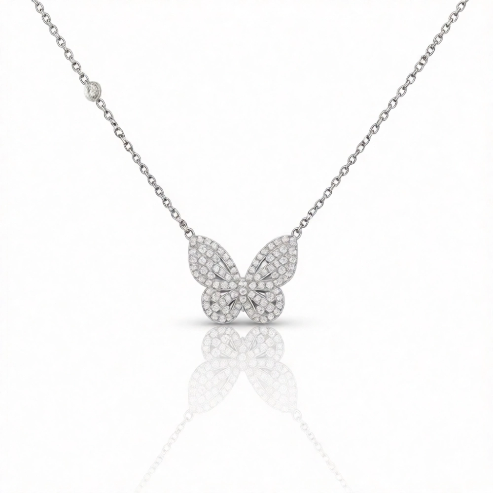 گردنبند نقره اصل 925 عیار مدل پروانه تمام نگین گردنبند نقره اصل 925 عیار مدل پروانه تمام نگین