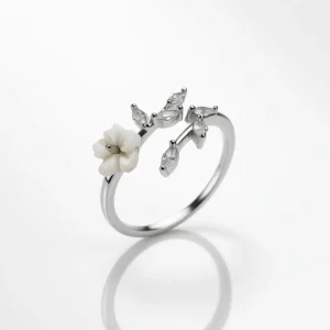 انگشتر نقره فری سایز مدل گل صدفی و برگ